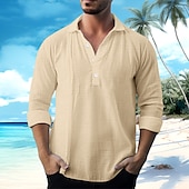 economico Vacanza-Per uomo Camicia Camicia di lino Camicia Estiva Abbigliamento da spiaggia Camicia casual Semplice Vacanza Crociera Bianco Blu Verde Cachi Manica Lunga Collo ripiegato Primavera &amp; Estate Abbigliamento