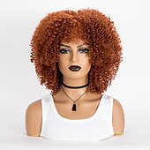 baratos Perucas de festa-perucas afro curtas e cacheadas com franja para mulheres negras perucas afro marrom crespo e cacheado para mulheres negras perucas sintéticas resistentes ao calor perucas marrons fofas perucas de