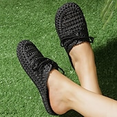 abordables Chaussures sans lacet et mocassins femme-Chaussures mocassins à enfiler tissées pour femmes – chaussures plates respirantes à lacets pour les promenades sur la plage, les travaux de jardinage et les tenues d&#039;été décontractées