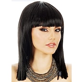 economico Parrucche storiche-Parrucca Costume Cleopatra Long Bob - Bob Nero Liscio con Frangetta - Capelli Egiziani Parrucche di Halloween