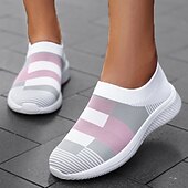 ieftine Adidași de Damă-pantofi sport de damă cu slip-on, respirabili, cu dungi roz și gri - pantofi confortabili de mers