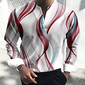 ieftine Model Geometric-Bărbați Model Geometric Curbă Geometrie Cămașă Camașă cu nasturi Manșon Lung Modă Șic Stradă Designer În aer liber Casual Zilnic Vară Toamnă În V Imprimeu Albastru Verde Roșu Vin Albastru piscin