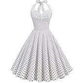 cheap Dresses-cross-border hot sale retro polka dot halter neck halter strap slim slim waist palace swing dress women europe and america