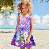 economico Comò in cartone animato 3D-ragazze&#039; 3D Pop art Gatto Farfalla Vestito Senza maniche Stampa 3D Estate Primavera Sportivo Giornaliero Per eventi stile sveglio Informale Dolce Bambino 3-12 anni Abito casual Abito linea A Abito