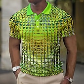 preiswerte Geometrisches Poloshirt für Herren-Herren Grafik Waffel-Poloshirts Golfshirt Kurzarm Polo-Shirts Hemden mit Kragen Lässig Urlaubskleidung Rave-Kleidung Party-Outfits Knöpfe 3D-Druck Blau-Grün Gelb Rote