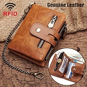 cheap Wallets-Men&#039;s Vintage Leather Wallet – Bifold Zipper Wallet with Chain, Multi-Card Slots &amp; Snap Closure for Casual &amp; Business Use