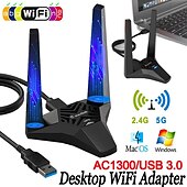 رخيصةأون أجهزة توجيه لاسلكية-محول wifi للكمبيوتر المحمول ، ac1300 usb3.0 ، بطاقة شبكة USB مزدوجة النطاق للكمبيوتر ، دونجل USB wifi عالي السرعة مع قاعدة مغناطيسية ، USB wifi إشارة الداعم