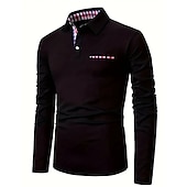 olcso Férfi klasszikus póló-Férfi Button Up Polos POLO trikó Hétköznapi Sport Hajtóka Hosszú ujj Divat Alap Sima Kollázs Gomb Nyár Normál Fekete Piros Sötétkék Button Up Polos