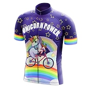 abordables Maillots pour hommes-Homme Maillot de cyclisme Arc-en-ciel Licorne Drôle Manche Courte Cyclisme Maillot Top avec 3 poches arrière VTT Vélo tout terrain Cyclisme sur route Séchage Rapide Doux Bandes réfléchissantes Poche