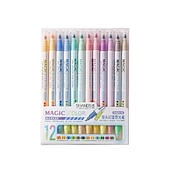 お買い得  絵画、描画、画材-6/12個のマジックカラーチェンジハイライターセット、ダブルチップチゼルチップ12個のソフトカラー蛍光マーカー、レインボーペンジャーナル漫画DIYノート絵画、イースターデコレーション、画材