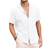 ieftine Business Casual-Bărbați cămașă de in Cămașă de vară Cămașă de plajă Camașă cu nasturi Simplu Vacanță Hawaiian Negru Alb Roz Îmbujorat Albastru piscină Manșon scurt Rever Primavara vara Îmbrăcăminte De Bază