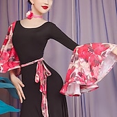 abordables Tenues de danse de salon-Danse de Salon Robe Imprimé Plissé Fantaisie Femme Utilisation Soirée manche longue Polyester Maille