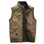 cheap Men&#039;s Vest-Men&#039;s Gilet Daily Wear Vacation Going out Fashion Casual Spring &amp;  Fall Multi Pocket 95% Cotton Comfortable Plain Zipper Stand Collar Regular Fit khaki Army Green Vest