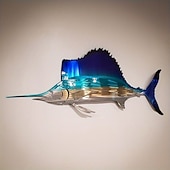 preiswerte Wanddekoration aus Metall-1 Stück Metall-Fisch-Wanddekoration, Wandkunst tropische Fischskulptur, Segelfisch-Metall-Schmiedeeisen-Silhouette, Kunsthandwerk, Innenwand, Heimdekoration