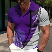 Men's Graphic Prints Geometry Linear Polo Shirts Golf Shirt Short Sleeves Shirt Cuban Collar Outdoor Street Purple Green Print Clothing Apparel Fashion Designer Casual Breathable4