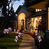 baratos Luzes e lanternas de caminho-Lâmpada de gramado de flamingo neon led solar à prova d&#039;água, luz de estaca de jardim elegante para decoração de caminho externo, pátio e quintal