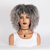 baratos Perucas de festa-perucas afro curtas e cacheadas com franja para mulheres negras perucas afro marrom crespo e cacheado para mulheres negras perucas sintéticas resistentes ao calor perucas marrons fofas perucas de