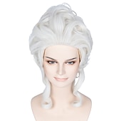 cheap Historical Wigs-Short Curly Platinum White Wig Victorian Wig Baroque 18th Century Wig Women Queen Carnival Cosplay Halloween Wigs
