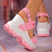 economico Sandali Sportivi-sandali con plateau chunky da donna – sandali sportivi con zeppa neri e bianchi con cinturini regolabili, scarpe estive alla moda per outfit casual e streetwear