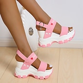 economico Sandali Sportivi-sandali con plateau chunky da donna – sandali sportivi con zeppa neri e bianchi con cinturini regolabili, scarpe estive alla moda per outfit casual e streetwear