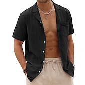 ieftine Business Casual-Bărbați cămașă de in Cămașă de vară Cămașă de plajă Camașă cu nasturi Simplu Vacanță Hawaiian Negru Alb Roz Îmbujorat Albastru piscină Manșon scurt Rever Primavara vara Îmbrăcăminte De Bază