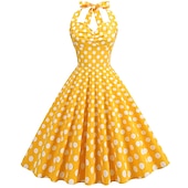 cheap Dresses-cross-border hot sale retro polka dot halter neck halter strap slim slim waist palace swing dress women europe and america