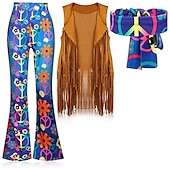 preiswerte Outfits-Retro Vintage 1960er Hippie Hose Stirnband Wildlederweste Stirnbänder Ärmellos Hippie Geometrisch Damen Halloween Karneval Maskerade Party &amp; Abend Pride Parade Pride-Monat Erwachsene Weste Hose