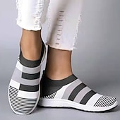 ieftine Adidași de Damă-pantofi sport de damă cu slip-on, respirabili, cu dungi roz și gri - pantofi confortabili de mers