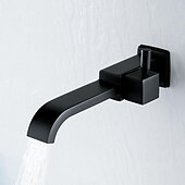 abordables Robinets de lavabo-Robinet de lavabo utilitaire moderne noir chromé, bec long à montage mural, robinet de lavabo à un trou avec tuyaux d&#039;eau chaude et froide, robinet commercial de remplissage de pot de baignoire à