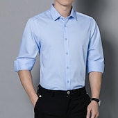 cheap Men&#039;s Non Iron Shirts-Men&#039;s Work Shirt Non Iron Shirt Solid / Plain Color Wedding Office &amp; Career Light Blue Black White Dark Navy Long Sleeve Turndown All Seasons Clothing Apparel