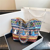 economico Borsette e borse tote-borsa tote in tela ricamata bohémien – borsa a tracolla con nappe colorate per donna, borsa da viaggio casual da spiaggia