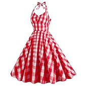 お買い得  ドレス-1950年代風 レトリ／ヴィンテージ ロカビリー スイングドレス フレアワンピース チェック／ギンガム 仮装 女性用 マスカレード カジュアル／普段着 バチェロレッテパーティー 成人 ドレス ホームカミングドレス 春夏
