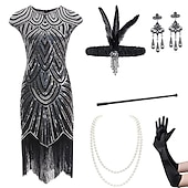 levne oblečení-Řvoucí 20s Retro Velký Gatsby Úbory Kostým na Večírek Maškarní Bez rukávů Velký Gatsby Svatební host Flitry Třásně Flitry Třásně Kulatý Dámské předvečer Všech svatých Karneval Plesová maškaráda