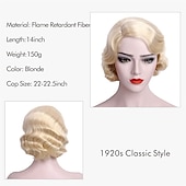 halpa Historialliset peruukit-Vaalean 1920-luvun peruukki naisille lyhyt sormiaallokkipuoliperuukki synteettinen täyte vintage peruukit naisille lady cosplay-puku juhlapuku 20-luvun flapper-peruukki Halloween-peruukit