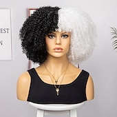 baratos Perucas de festa-perucas afro curtas e cacheadas com franja para mulheres negras perucas afro marrom crespo e cacheado para mulheres negras perucas sintéticas resistentes ao calor perucas marrons fofas perucas de