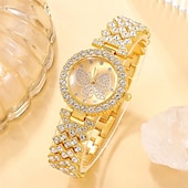 cheap Quartz Watches-Women Quartz Watch Luxury Fashion Bling Rhinestone Chronograph World Time Decoration Stainless Steel Strap Watch