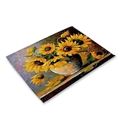 abordables Plaidemats &amp; Coasters &amp; Trivets-Manteles individuales de girasoles resistentes al calor, mantel individual resistente a las manchas, mantel individual para boda, cocina, mesa de comedor, decoración interior y exterior