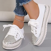 levne Dámské tenisky-Dámské Tenisky Bez podpatku Boty Bling Bling Větší velikosti Tenisky na platformě Párty Venkovní Denní Pevná barva Léto Štras Rovná podrážka Oblá špička Módní Na běžné nošení Minimalismus PU Šněrování
