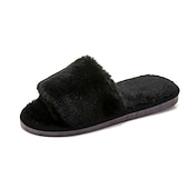 cheap Women's Slippers &amp; Flip-Flops-Women's Plush Fuzzy Open-Toe Slippers – Cozy Indoor Home Shoes with Soft Faux Fur for Winter Comfort
