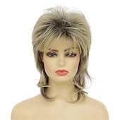 economico Parrucche storiche-parrucca bionda mullet dai cloud per donna parrucca a strati ispida lunga fino alle spalle parrucche anni &#039;70 e &#039;80 parrucche cosplay parrucche per capelli giornalieri parrucca di carnevale