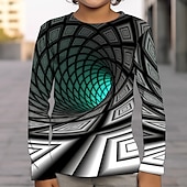 billiga Pojkens 3D Vision &amp; Geometri-Pojkar 3D Grafisk 3D Print T-shirt Långärmad 3D-tryck Sommar Vår Höst Sport Mode Streetwear Barn 3-12 år Utomhus Ledigt Dagligen Normal