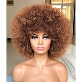 levne Karnevalové paruky-krátká afro paruka s ofinou pro černé ženy afro výstřední kudrnatá paruka 70. léta prémiová syntetická velká afro paruka karnevalová cosplay party paruka