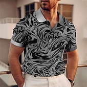 billiga Mäns mönstrade pikétröja-Herr Grafisk Pikétröjor Golftröja Kortärmad Polotröjor V-hals Ledigt Semesterkläder Rave Wear Festkläder 3D-utskrift Gul Rubinrött Blå