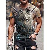 お買い得  アニマルプリントTシャツ-男性用 グラフィック 動物 ライオン Tシャツ 半袖 Tシャツ 3Dプリント クルーネック シャツ ヴィンテージ ファッション デザイナー アウトドア 日常 スポーツ ブラック イエロー ルビーレッド 春夏 衣類 S M L XL 2XL 3XL