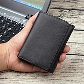 お買い得  カードホルダーとケース-ビンテージ本革 メンズ 三つ折りウォレット コインポケット付き