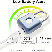 זול מנעולי טביעת אצבע-נעילת טביעת אצבע חכמה usb נטען עמיד למים ביומטרי מתכת מנעול ללא מפתח לתרמיל מטען של חדר כושר