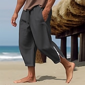 voordelige Vakantie-Voor heren Linnen broek Zomerbroek Strandbroeken Trekkoord Elastische taille Been met rits Effen Comfort Ademend Casual Dagelijks Feestdagen Modieus Klassieke Stijl Zwart Wit