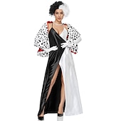 levne Dámské Kostýmy-Sto a jeden dalmatin Cruella de Vil Šaty Cosplay Paruky Maškarní Cosplay kostým Sexy kostým Filmové kostýmy for Dámské Dospělé Plesová maškaráda