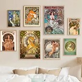 Недорогие Снижено до $30-люди стены искусства холст старинные арт-нуво альфонс муча принты и плакаты абстрактные портретные картины декоративная роспись ткани для гостиной картины без рамки