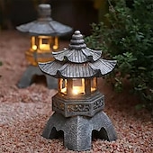 お買い得  経路ライト＆ランタン-禅ガーデンオーナメント - 屋外装飾用のソーラーパワーの通路タワー像、宮殿のランタン、石の塔ソーラーランプ